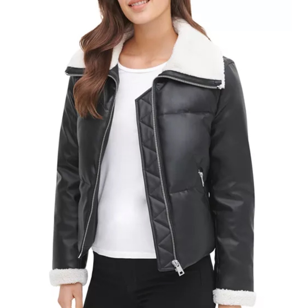 Levi’s Black Leather Shearling Jacket - image 1